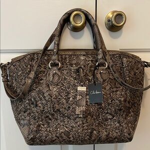 NWT Cole Haan Structured Satchel Maple Sugar /NGT Brynn Novelty Weave bag